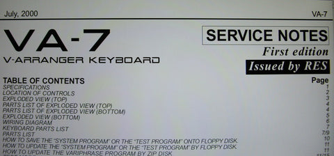 ROLAND VA-7 V-ARRANGER KEYBOARD SERVICE NOTES FIRST EDITION INC BLK DIAG WIRING DIAG SCHEMS PCBS AND PARTS LIST 40 PAGES ENG