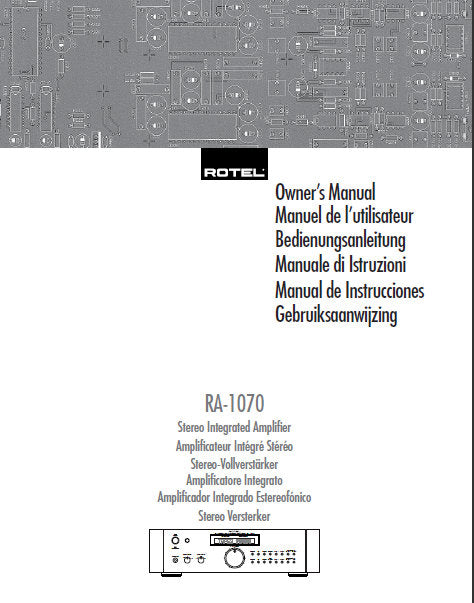 ROTEL RA-1070 STEREO INTEGRATED AMPLIFIER OWNER'S MANUAL 50 PAGES ENG FRANC DEUT ITAL ESP