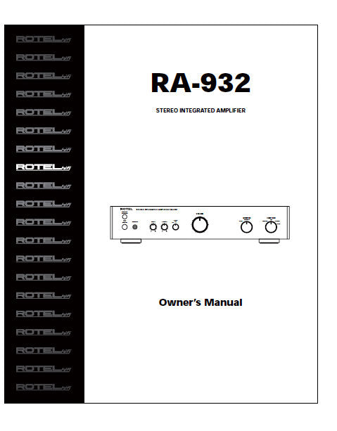 ROTEL RA-932 STEREO INTEGRATED AMPLIFIER OWNER'S MANUAL 10 PAGES ENG
