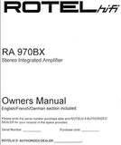 ROTEL RA-970BX STEREO INTEGRATED AMPLIFIER OWNER'S MANUAL 6 PAGES ENG