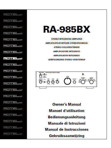 ROTEL RA-985BX STEREO INTEGRATED AMPLIFIER OWNER'S MANUAL 54 PAGES ENG FRANC DEUT ITAL ESP