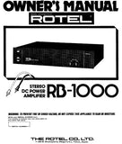 ROTEL RB-1000 STEREO DC POWER AMPLIFIER OWNER'S MANUAL 11 PAGES ENG