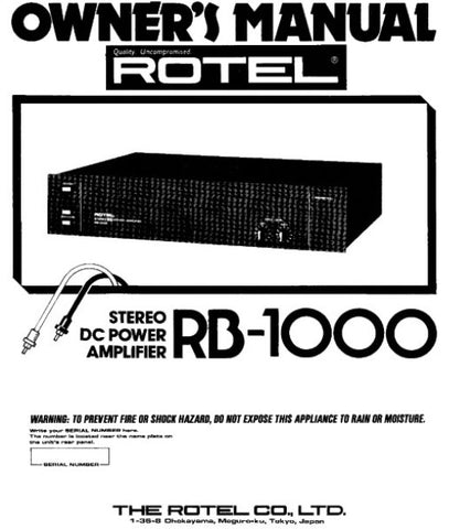 ROTEL RB-1000 STEREO DC POWER AMPLIFIER OWNER'S MANUAL 11 PAGES ENG