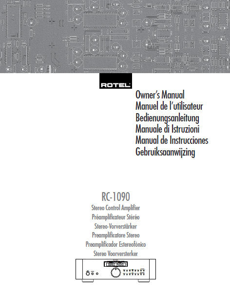 ROTEL RC-1090 STEREO CONTROL AMPLIFIER OWNER'S MANUAL 46 PAGES ENG FRANC DEUT ITAL ESP NL