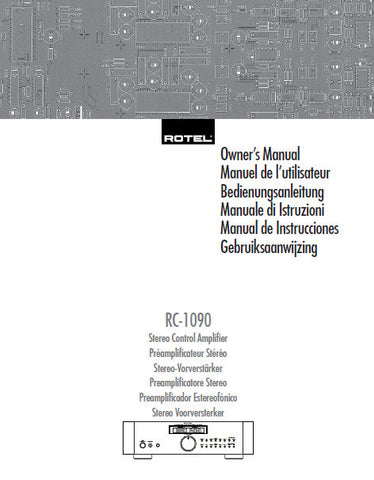ROTEL RC-1090 STEREO CONTROL AMPLIFIER OWNER'S MANUAL 46 PAGES ENG FRANC DEUT ITAL ESP NL