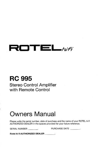 ROTEL RC-995 STEREO CONTROL AMPLIFIER OWNER'S MANUAL 7 PAGES ENG