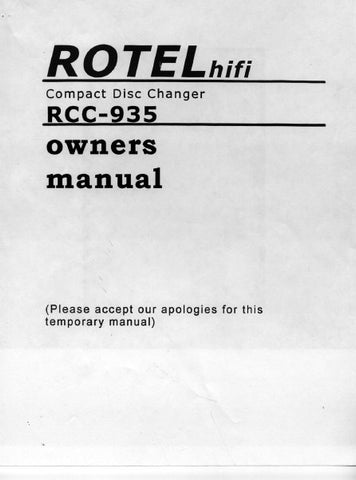 ROTEL RCC-935 CD CHANGER OWNER'S MANUAL 10 PAGES ENG