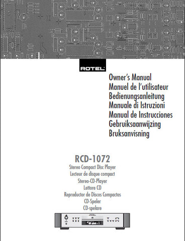 ROTEL RCD-1072 STEREO CD PLAYER OWNER'S MANUAL 46 PAGES ENG FRANC DEUT ITAL ESP NL