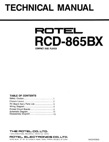 ROTEL RCD-865BX CD PLAYER TECHNICAL MANUAL INC PCBS AND PARTS LIST 9 PAGES ENG