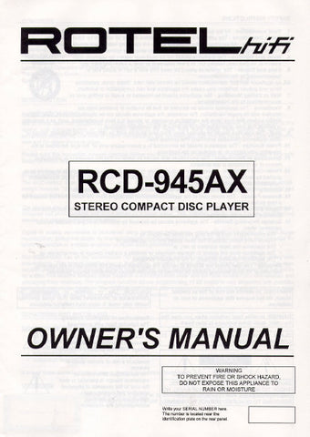ROTEL RCD-945AX STEREO STEREO CD PLAYER OWNER'S MANUAL 11 PAGES ENG