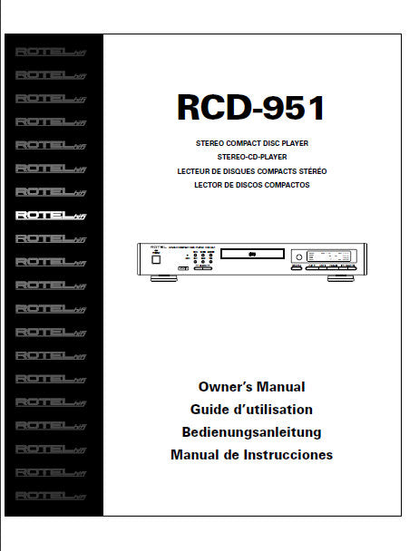 ROTEL RCD-951 STEREO CD PLAYER OWNER'S MANUAL 30 PAGES ENG FRANC DEUT ESP