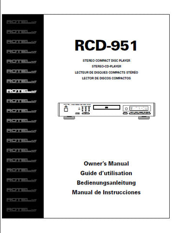 ROTEL RCD-951 STEREO CD PLAYER OWNER'S MANUAL 30 PAGES ENG FRANC DEUT ESP