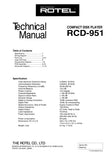 ROTEL RCD-951 CD PLAYER TECHNICAL MANUAL INC PCBS SCHEM DIAG AND PARTS LIST 12 PAGES ENG