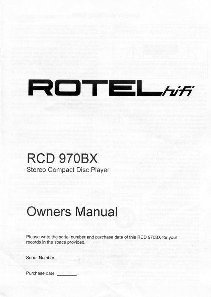 ROTEL RCD-970 STEREO CD PLAYER OWNER'S MANUAL 7 PAGES ENG