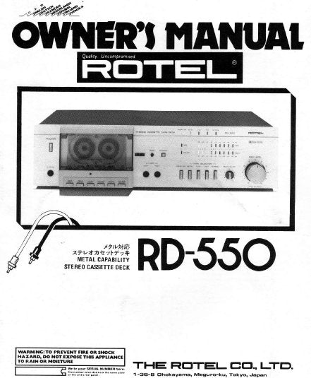 ROTEL RD-550 STEREO CASSETTE DECK OWNER'S MANUAL 16 PAGES ENG