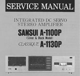 SANSUI  A-1100P CLASSIQUE A-1130P INTEGRATED DC SERVO STEREO AMP SERVICE MANUAL INC BLK DIAGS SCHEM DIAG PCBS AND PARTS LIST 14 PAGES ENG