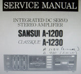 SANSUI A-1200 CLASSIQUE A-1230 A-1100 AND A-930 SIMILAR INTEGRATED DC SERVO STEREO AMP SERVICE MANUAL INC BLK DIAG SCHEM DIAG PCBS AND PARTS LIST 12 PAGES ENG