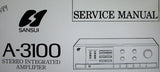 SANSUI A-3100 STEREO INTEGRATED AMP SERVICE MANUAL INC BLK DIAG SCHEMS PCBS AND PARTS LIST 12 PAGES ENG