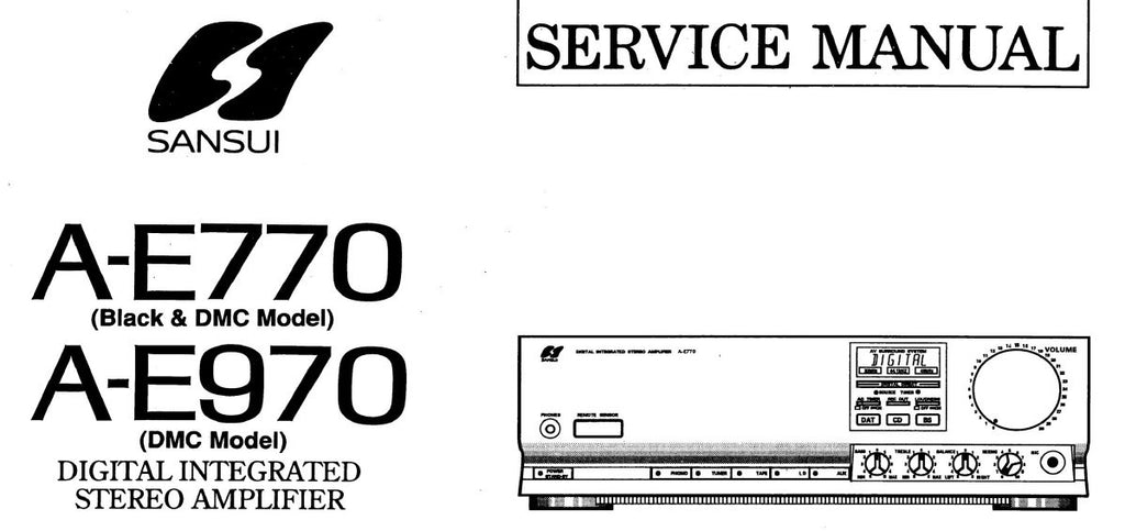 SANSUI A-E770 A-E970 DIGITAL INTEGRATED STEREO AMP SERVICE MANUAL INC BLK DIAGS SCHEMS PCBS AND PARTS LIST 16 PAGES ENG