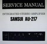 SANSUI AU-217 INTEGRATED STEREO AMP SERVICE MANUAL INC BLK DIAGS SCHEM DIAG PCBS AND PARTS LIST 9 PAGES ENG