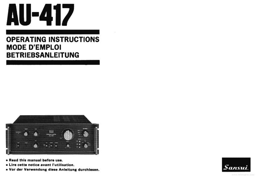 SANSUI AU-417 INTEGRATED STEREO AMP OPERATING INSTRUCTIONS INC CONN DIAGS 42 PAGES ENG FRANC DEUT