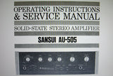 SANSUI AU-505 SOLID STATE STEREO AMP OPERATING INSTRUCTIONS AND SERVICE MANUAL INC SCHEM DIAG PCBS AND PARTS LIST 11 PAGES ENG