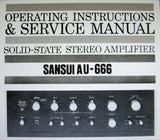 SANSUI AU-666 SOLID STATE STEREO AMP OPERATING INSTRUCTIONS AND SERVICE MANUAL INC CONN DIAGS TRSHOOT GUIDE BLK DIAG PCBS AND PARTS LIST 31 PAGES ENG