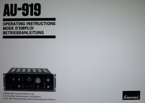 SANSUI AU-919 INTEGRATED STEREO AMP OPERATING INSTRUCTIONS INC CONN DIAGS 50 PAGES ENG FRANC DEUT