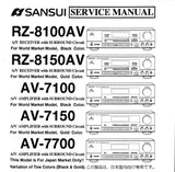 SANSUI AV-7100 AV-7150 AV-7700 AV AMP RZ-8100AV RZ-8150AV AV RECEIVER SERVICE MANUAL INC BLK DIAGS SCHEMS PCBS AND PARTS LIST 40 PAGES ENG