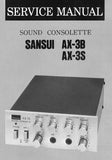 SANSUI AX-3B AX-3S SOUND CONSOLETTE SERVICE MANUAL  INC SCHEM DIAG PCBS AND PARTS LIST 4 PAGES ENG