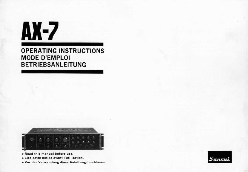 SANSUI AX-7 AUDIO MIXING AMP OPERATING INSTRUCTIONS INC CONN DIAGS 50 PAGES ENG FRANC DEUT