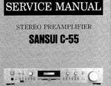 SANSUI C-55 STEREO PREAMP SERVICE MANUAL INC BLK DIAG SCHEM DIAG PCBS AND PARTS LIST 6 PAGES ENG