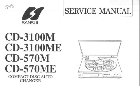 SANSUI CD-570M CD-570ME CD-3100M CD-3100ME CD AUTO CHANGER SERVICE MANUAL INC BLK DIAGS SCHEM DIAG PCBS AND PARTS LIST 16 PAGES ENG