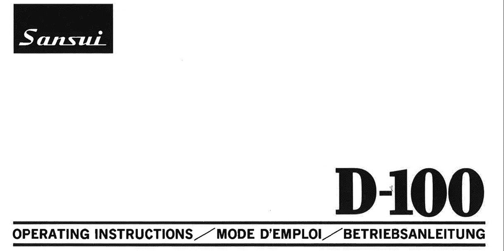 SANSUI D-100 STEREO CASSETTE TAPE DECK OPERATING INSTRUCTIONS INC CONN DIAGS AND TRSHOOT GUIDE 12 PAGES ENG FRANC DEUT