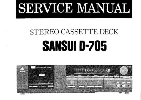 SANSUI D-705 STEREO CASSETTE TAPE DECK SERVICE MANUAL INC WIRING DIAG SCHEMS PCBS AND PARTS LIST 20 PAGES ENG