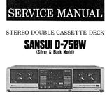 SANSUI D-75BW STEREO DOUBLE CASSETTE TAPE DECK SERVICE MANUAL  INC BLK DIAGS SCHEMS PCBS AND PARTS LIST 28 PAGES ENG