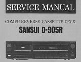 SANSUI D-905R COMPU REVERSE STEREO CASSETTE TAPE DECK SERVICE MANUAL  INC BLK DIAG WIRING DIAG SCHEM DIAG PCBS AND PARTS LIST 16 PAGES ENG