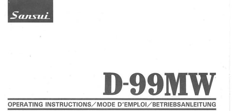 SANSUI D-99MW STEREO DOUBLE CASSETTE TAPE DECK OPERATING INSTRUCTIONS INC CONN DIAGS 20 PAGES ENG FRANC DEUT