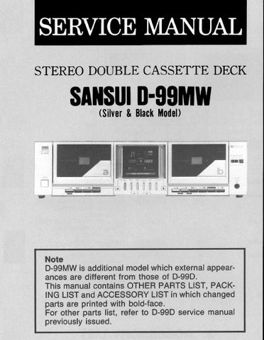SANSUI D-99MW STEREO DOUBLE CASSETTE TAPE DECK SERVICE MANUAL INC PARTS LIST 2 PAGES ENG