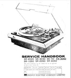 SANSUI FR-3060 SR-1050 SR-2020 SR-2050 SR-3030 SR-4050 MC-50 TWO SPEED BELT DRIVEN AUTOMATIC TURNTABLE SERVICE HANDBOOK INC TRSHOOT GUIDE WIRING DIAG AND PARTS LIST 16 PAGES ENG