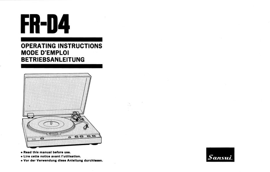 SANSUI FR-D4  COMPUTERIZED FULL AUTOMATIC DIRECT DRIVE TURNTABLE OPERATING INSTRUCTIONS INC CONN DIAG 32 PAGES ENG FRANC DEUT