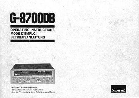 SANSUI G-8700DB PURE POWER DC STEREO RECEIVER OPERATING INSTRUCTIONS INC CONN DIAGS 50 PAGES ENG FRANC DEUT