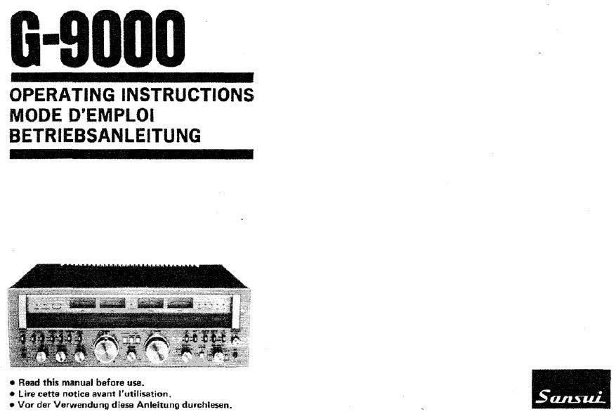SANSUI G-9000 PURE POWER DC STEREO RECEIVER OPERATING INSTRUCTIONS INC CONN DIAGS 58 PAGES ENG FRANC DEUT