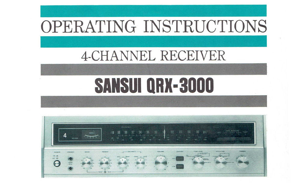 SANSUI QRX-3000 4 CHANNEL RECEIVER OPERATING INSTRUCTIONS INC CONN DIAGS AND TRSHOOT GUIDE17 PAGES ENG