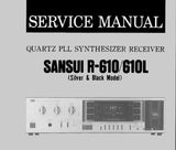 SANSUI R-610 R-610L QUARTZ PLL SYNTHESIZER STEREO RECEIVER SERVICE MANUAL INC BLK DIAGS SCHEMS PCBS AND PARTS LIST 20 PAGES ENG