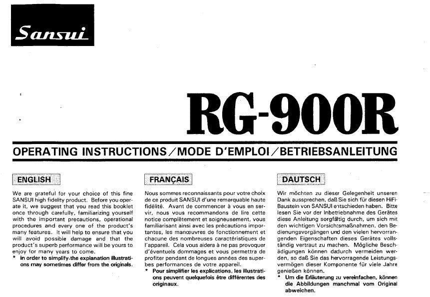 SANSUI RG-900R REMOTE COMPU EQUALIZER OPERATING INSTRUCTIONS INC CONN DIAGS 24 PAGES ENG FRANC DEUT