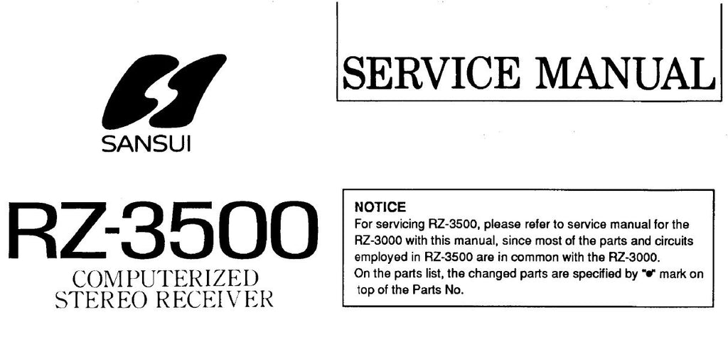 SANSUI RZ-3500 COMPUTERIZED STEREO RECEIVER SERVICE MANUAL INC SCHEM DIAG PCBS AND PARTS LIST 8 PAGES ENG