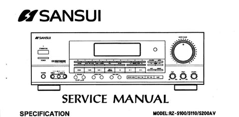 SANSUI RZ-5100AV RZ-5110AV RZ-5200AV AV RECEIVER SERVICE MANUAL INC BLK DIAGS WIRING DIAG SCHEMS PCBS AND PARTS LIST 40 PAGES ENG