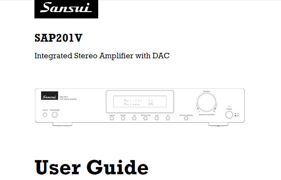 SANSUI SAP201V INTEGRATED STEREO AMP USER GUIDE INC CONN DIAG AND TRSHOOT GUIDE 22 PAGES ENG