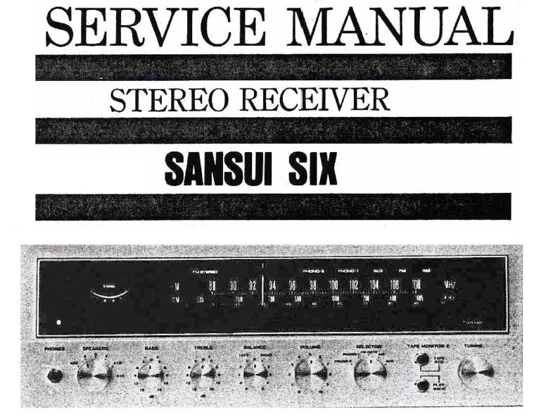 SANSUI SIX STEREO RECEIVER SERVICE MANUAL INC TRSHOOT GUIDE SCHEMS PCBS AND PARTS LIST 27 PAGES ENG